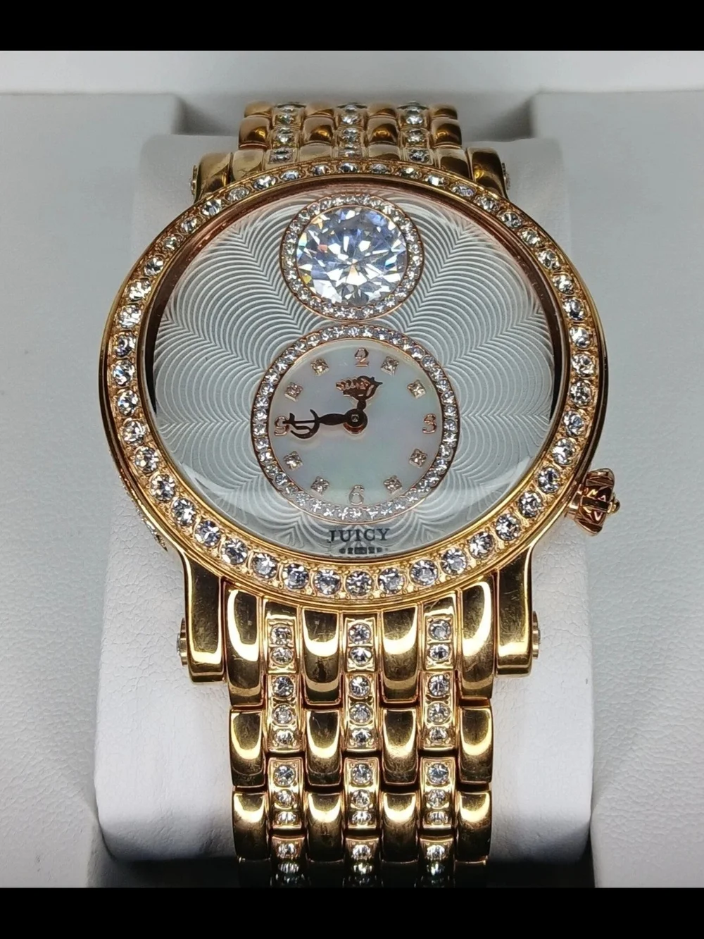 ​Juicy Couture Gold Tone Crystal Bezel Floating Solitaire Watch